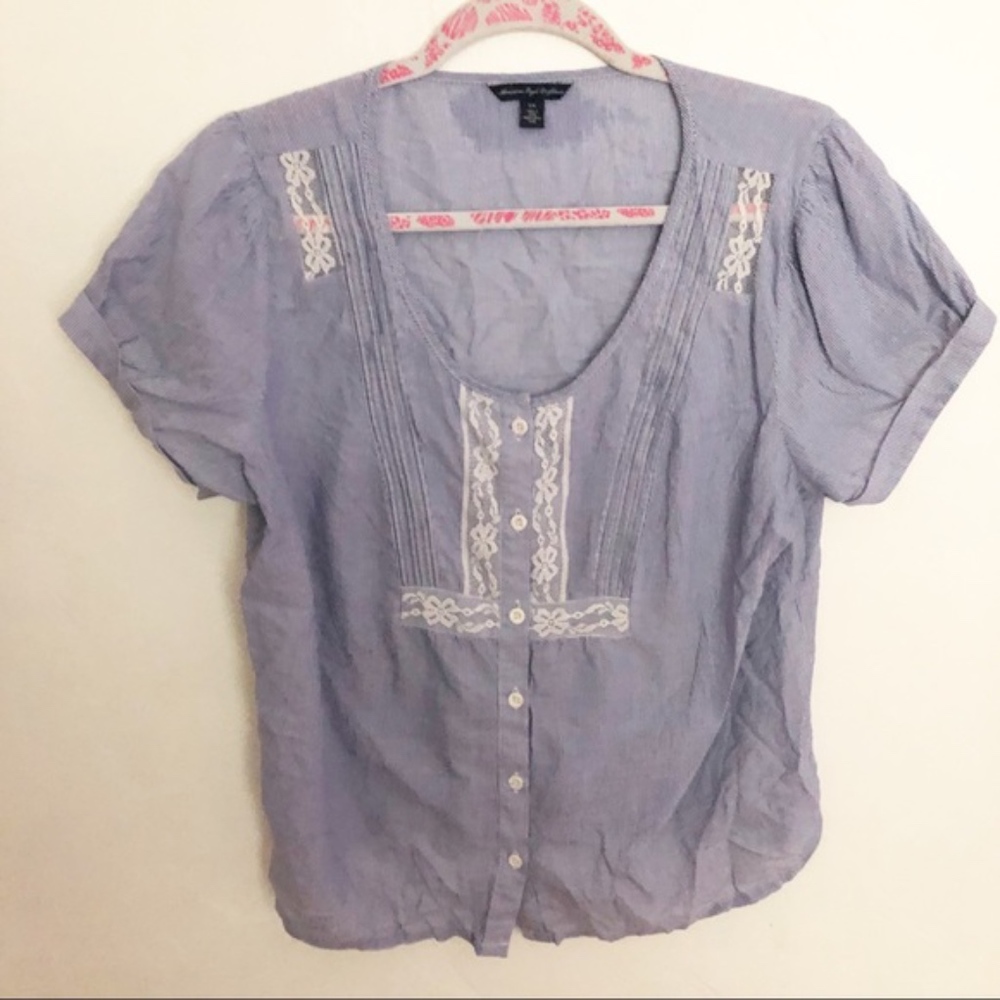 AEO short sleeve button down with lace